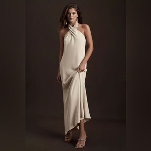 BHLDN Ruby Twist Halter Satin Gown Satin Charmeuse in Champagne